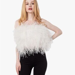 Elegant White Feathered Women's Top